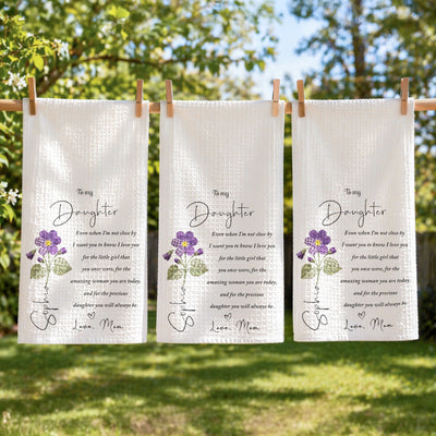 Custom Name & Birthflower Gift For Daughter Granddaughter - Personalized Kitchen Towel