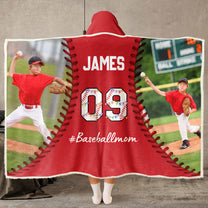 Custom Name & Photo Baseball Mom - Personalized Photo Wearable Blanket Hoodie