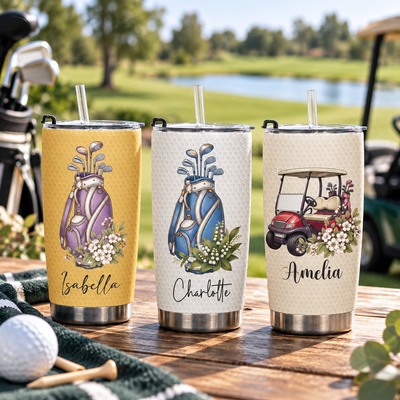 Custom Name,Birth Flower,  Girls Golf, Golf Pouch, Gift For Golf Lover, Golf Player - Personalized Tumbler