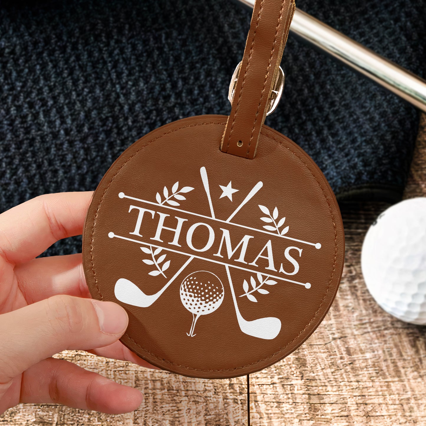 Custom Name, Initials For Him, Golf Lovers, Husband, Groomsmen - Personalized Leather Golf Bag Tag