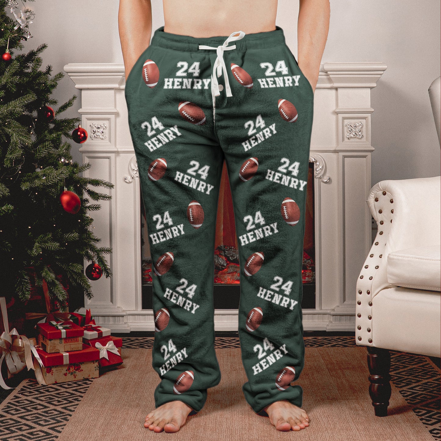 Custom Name, Number Baseball, Basketball, Football, Hockey - Personalized Fleece Pajama Pants