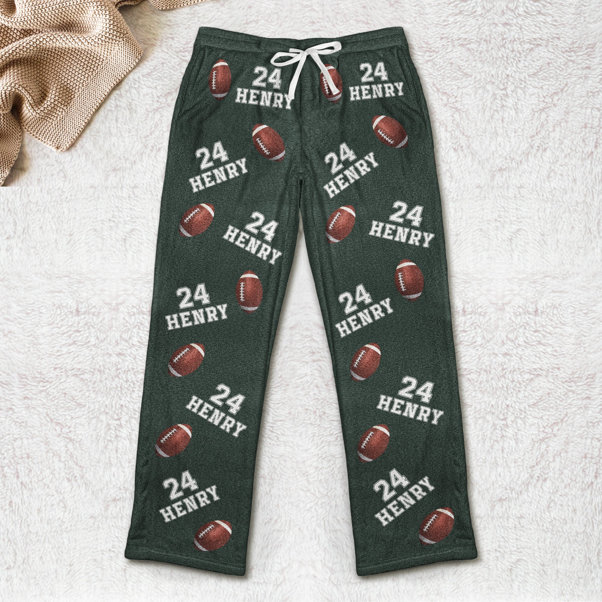 Custom Name, Number Baseball, Basketball, Football, Hockey - Personalized Fleece Pajama Pants