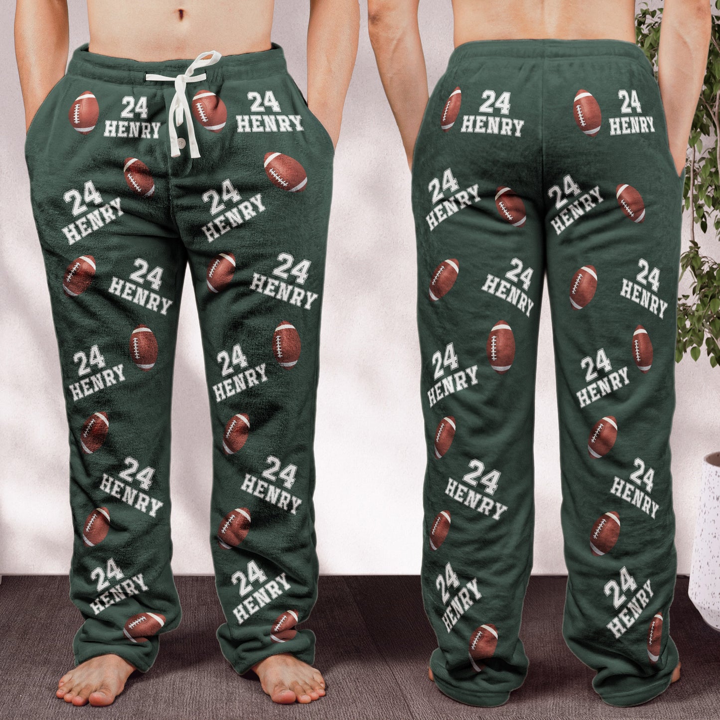 Custom Name, Number Baseball, Basketball, Football, Hockey - Personalized Fleece Pajama Pants