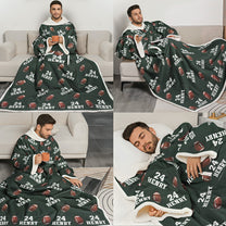 Custom Name, Number Baseball, Basketball, Football, Hockey - Personalized Wearable Blanket With Sleeves
