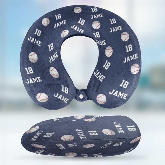 Custom Name, Number Sports - Personalized U-Shaped Travel Neck Pillow