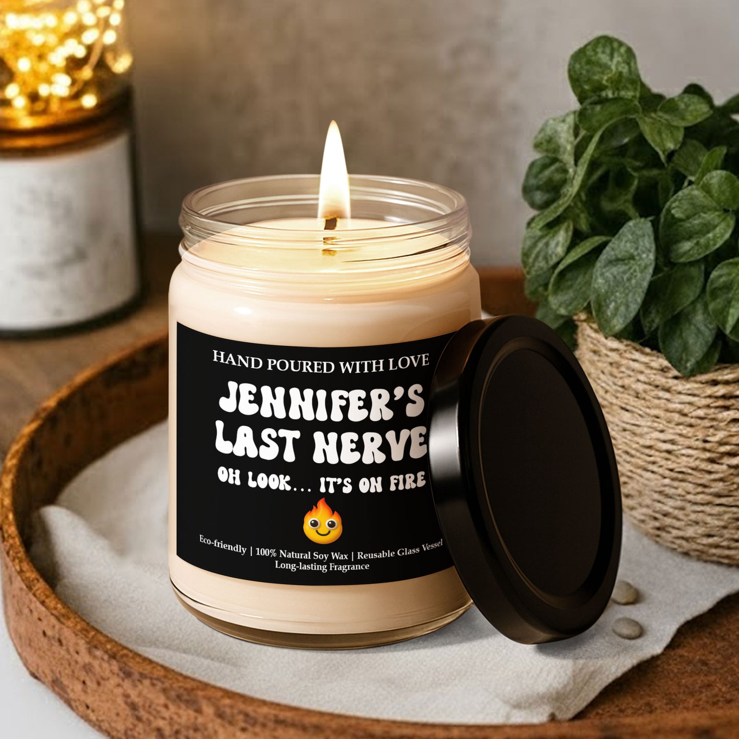 Custom Name’s Last Nerve Oh Look… It’s On Fire - Funny Gift, Exchange Gag Gift - Personalized Scented Soy Candle