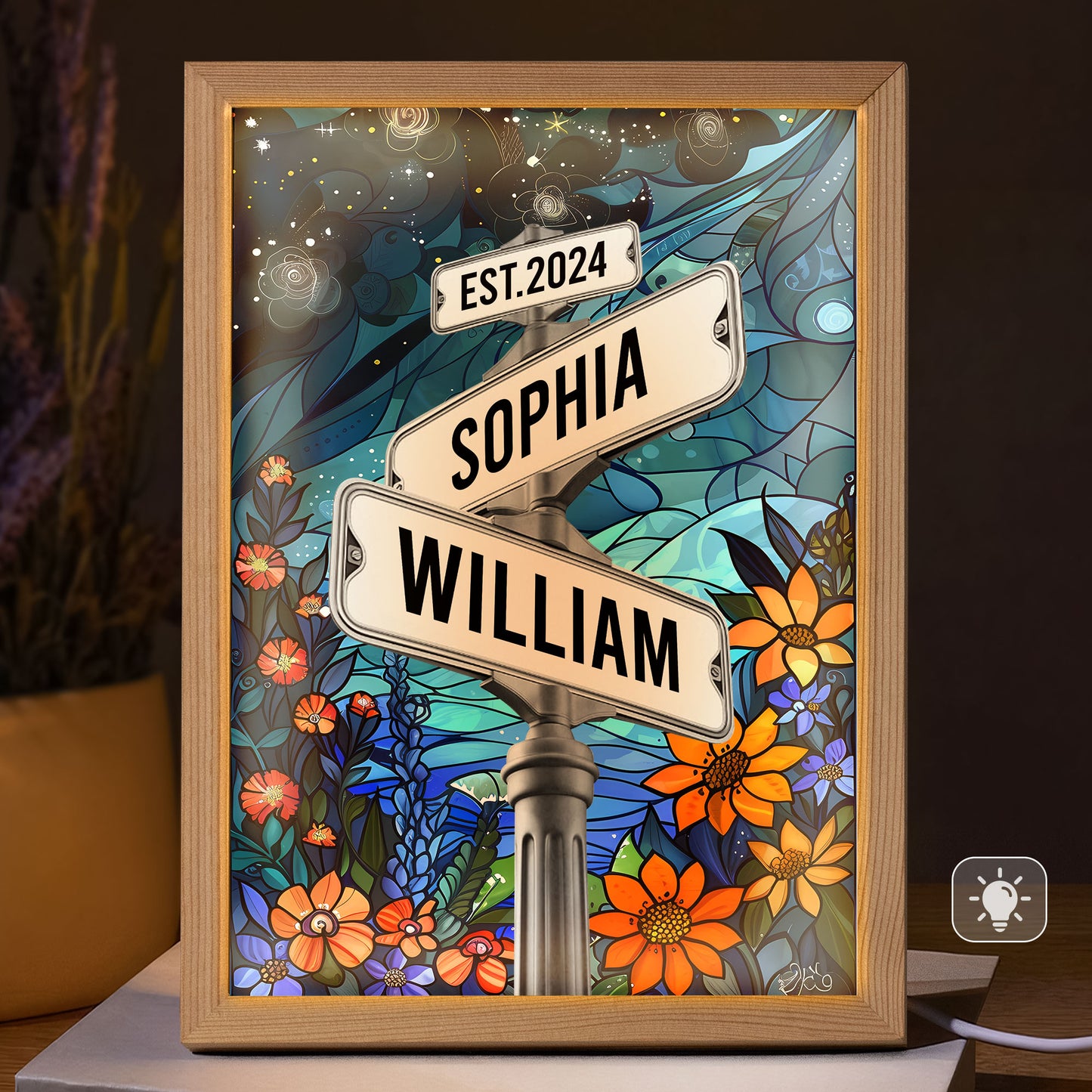 Custom Names Couple Street Sign - Personalized Light Up Picture Frame