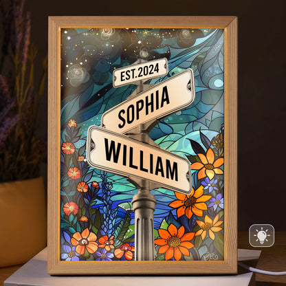 Custom Names Couple Street Sign - Personalized Light Up Picture Frame