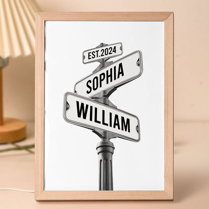 Custom Names Couple Street Sign - Personalized Light Up Picture Frame