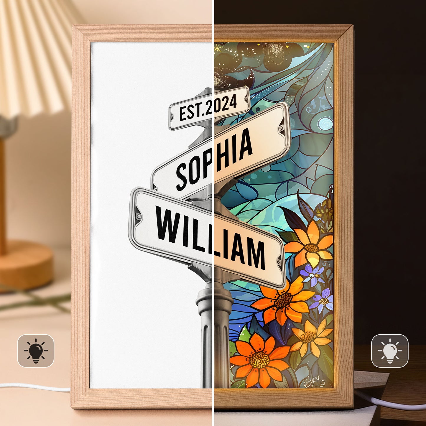 Custom Names Couple Street Sign - Personalized Light Up Picture Frame