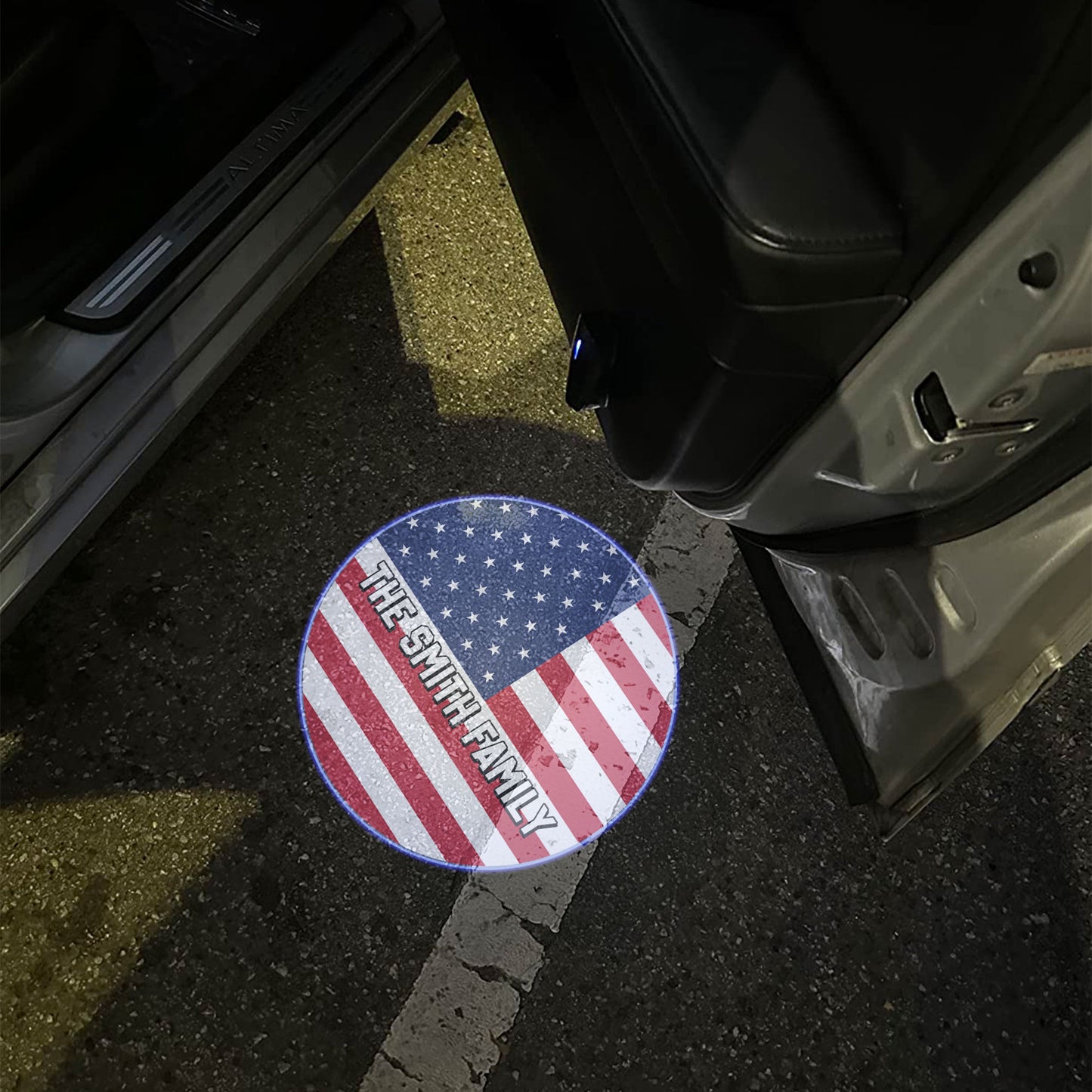 Custom National Flags Car Welcome Light With Family Name - Custom Car Door Projector Light