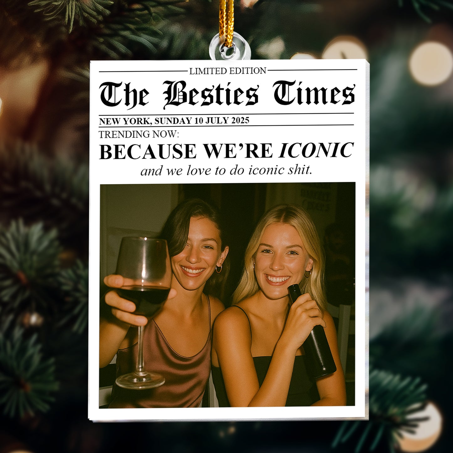 Custom Newspaper Friendship With Photo & Your Own Message - Personalized Acrylic Photo Ornament