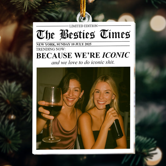 Custom Newspaper Friendship With Photo & Your Own Message - Personalized Acrylic Photo Ornament