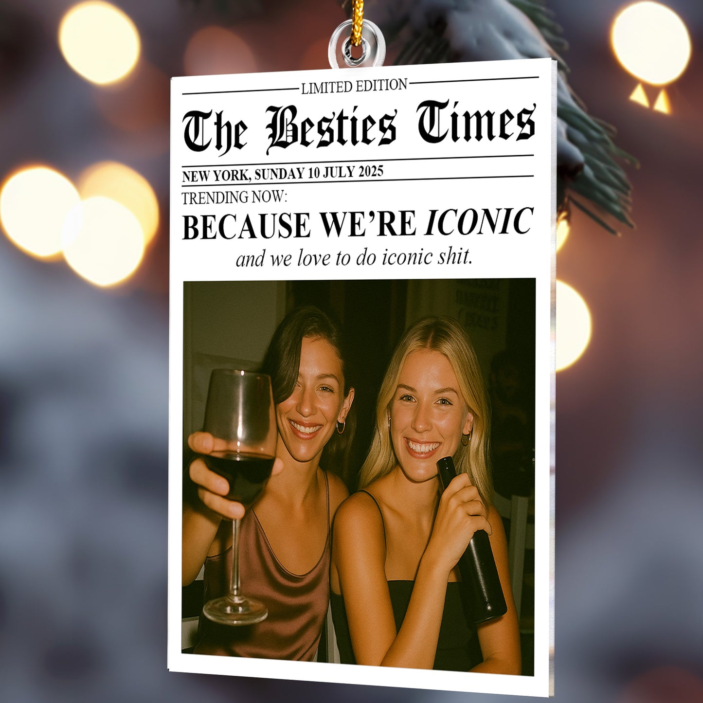 Custom Newspaper Friendship With Photo & Your Own Message - Personalized Acrylic Photo Ornament
