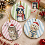 Custom Pet Christmas Watercolor Striped Pattern - Personalized Ornament