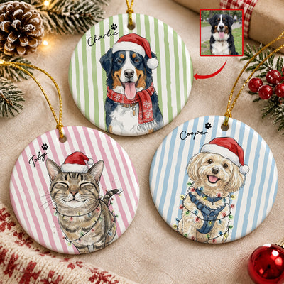 Custom Pet Christmas Watercolor Striped Pattern - Personalized Ornament