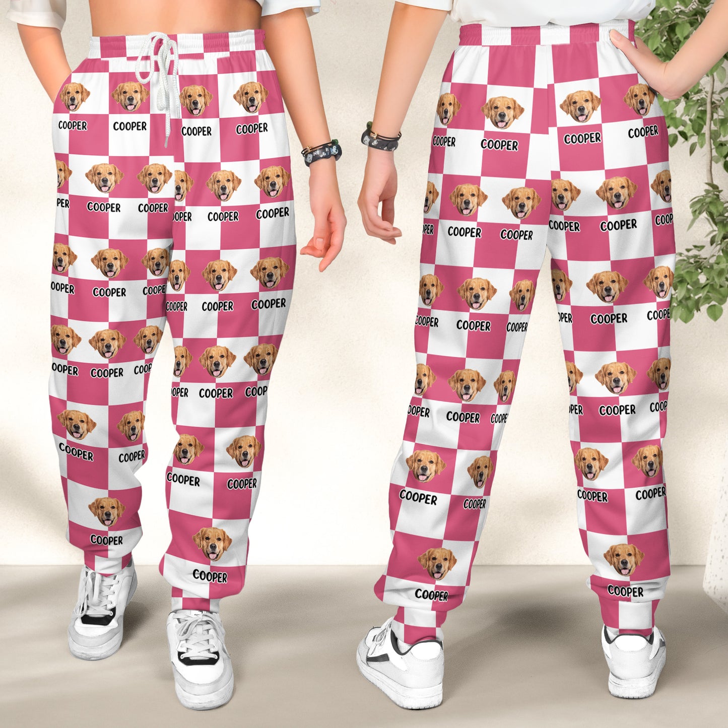 Custom Pet Face-Multicolor Plaid - Personalized Photo Sweatpants