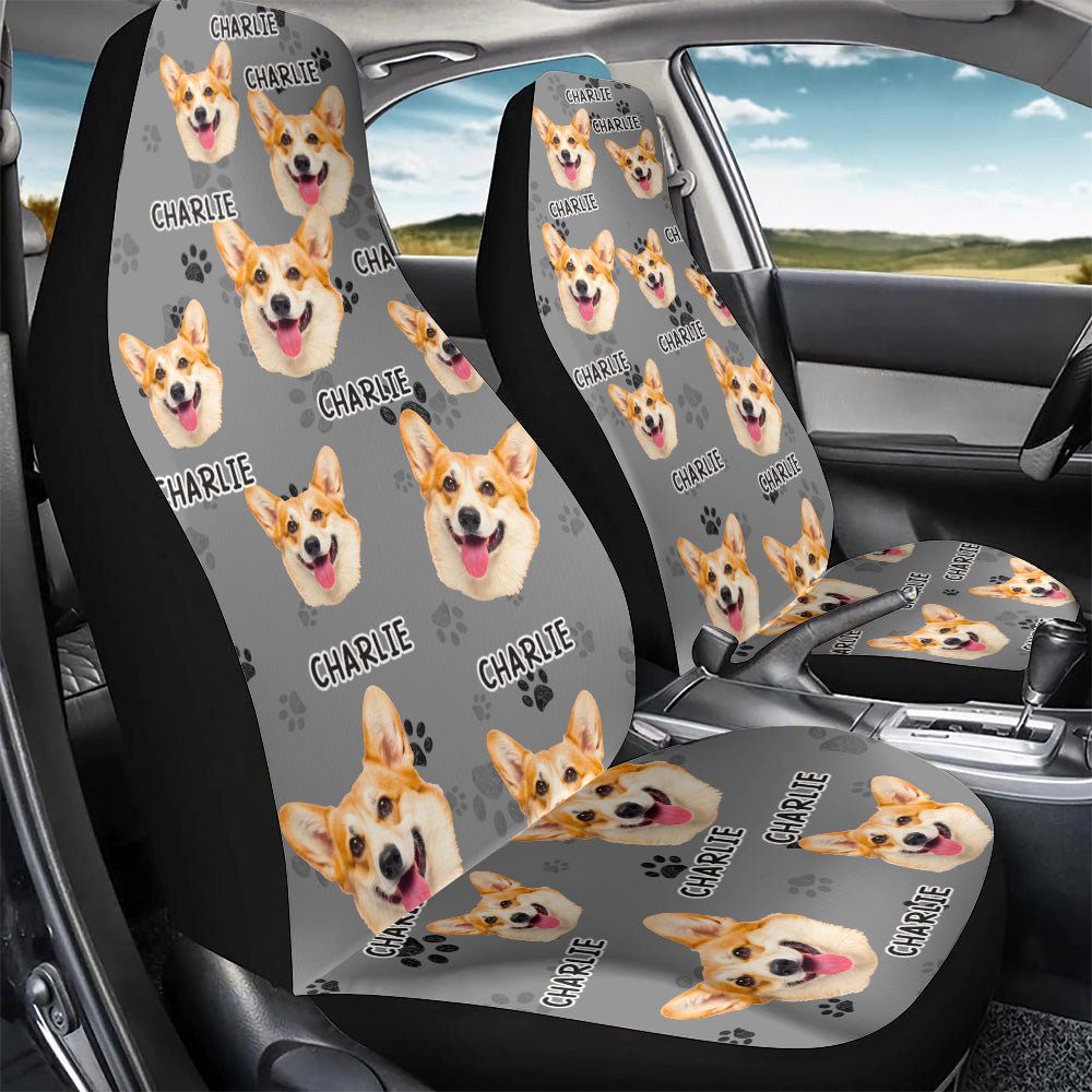 Custom Pet Face With Cut Pawprints - For Dog Lovers, Cat Lovers - Personalized Photo Car Seat Cover