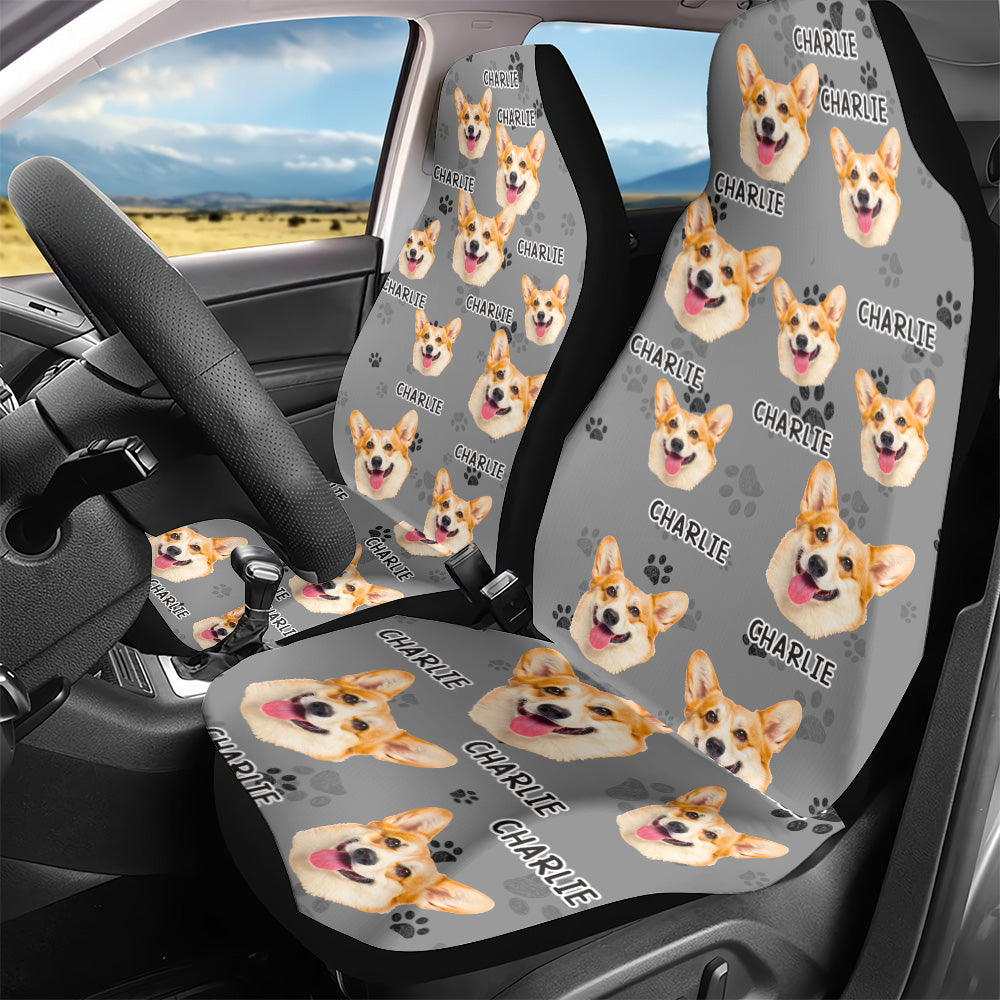 Custom Pet Face With Cut Pawprints - For Dog Lovers, Cat Lovers - Personalized Photo Car Seat Cover