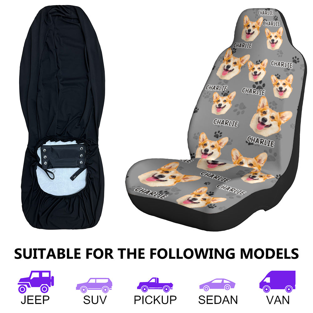 Custom Pet Face With Cut Pawprints - For Dog Lovers, Cat Lovers - Personalized Photo Car Seat Cover