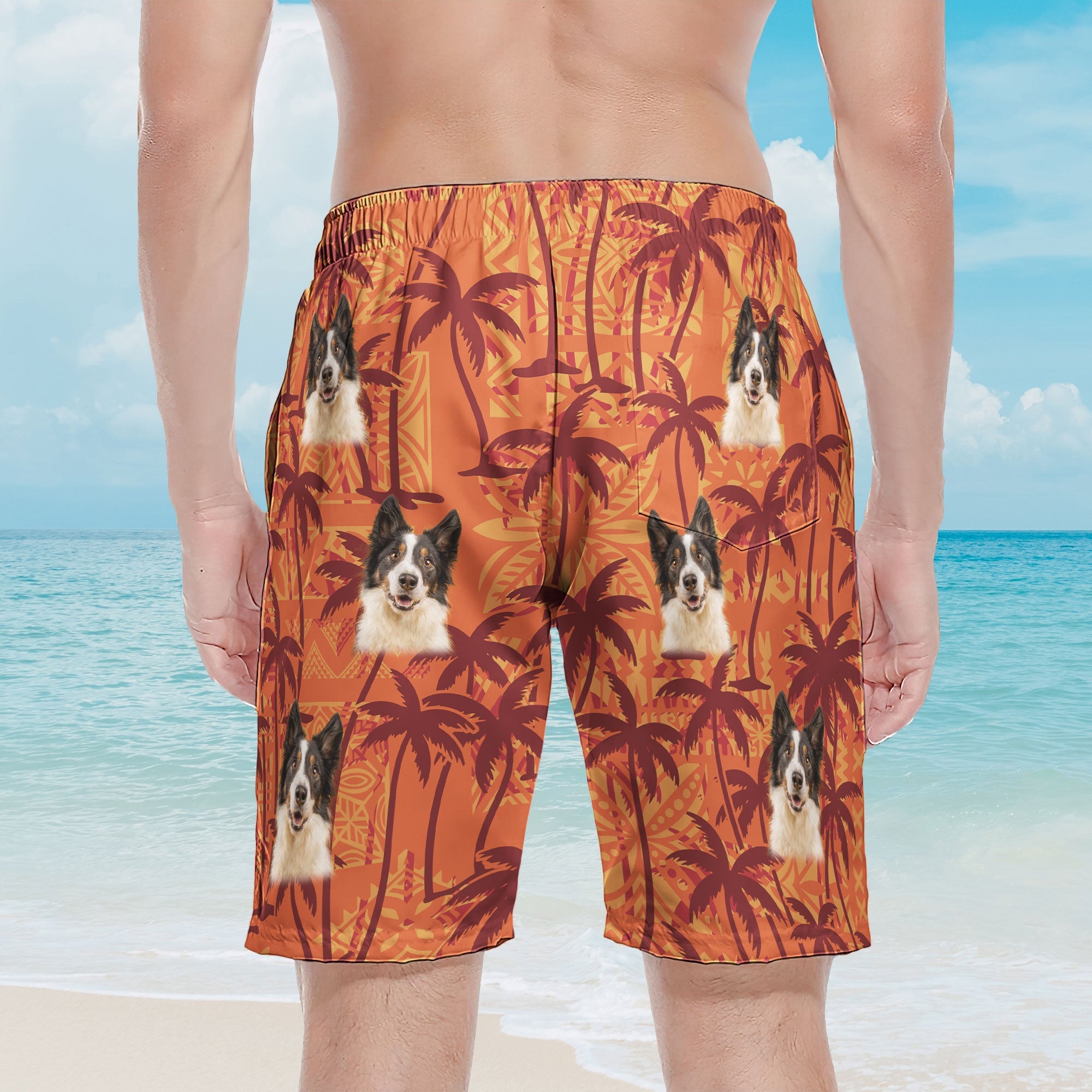 Custom Pet Funny Photo With Tropical Palm Trees - Personalized Photo Men's Beach Shorts