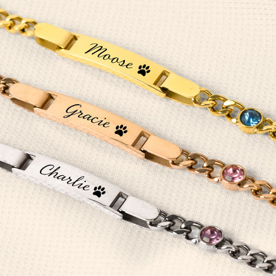 Custom Pet Name Bracelet - Personalized Stainless Steel Engraved Name Bracelet