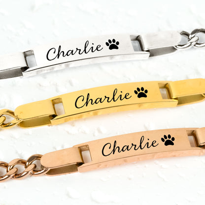 Custom Pet Name Bracelet - Personalized Stainless Steel Engraved Name Bracelet