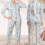 Custom Pet Photo Cartoon Style Striped Pajamas For Pet Lovers - Personalized Pajamas