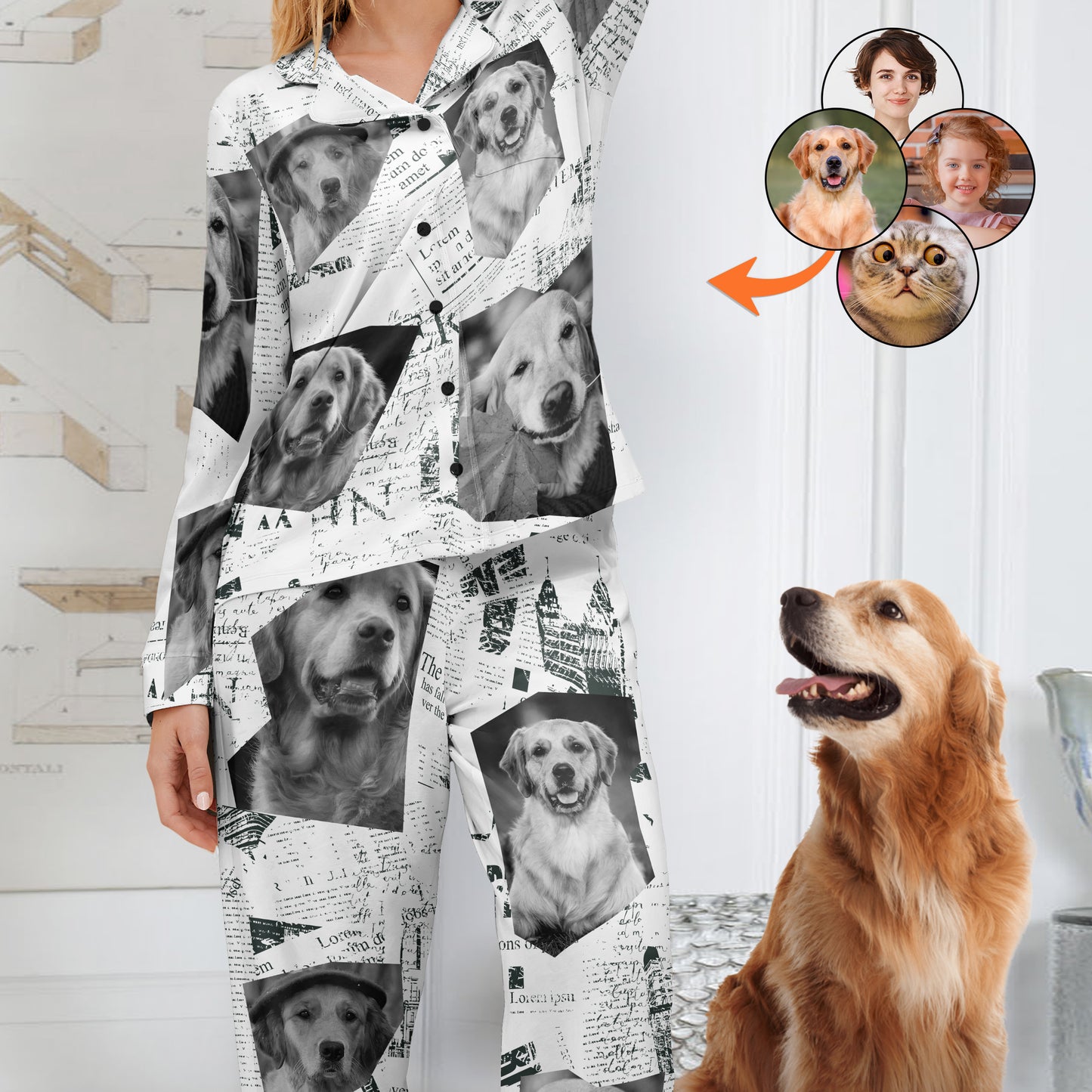 Custom Pet Photo Newspaper - Personalized Photo Women's Pajamas Set