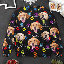 Custom Pet Photo Paw Light - Personalized Photo Ugly Sweater