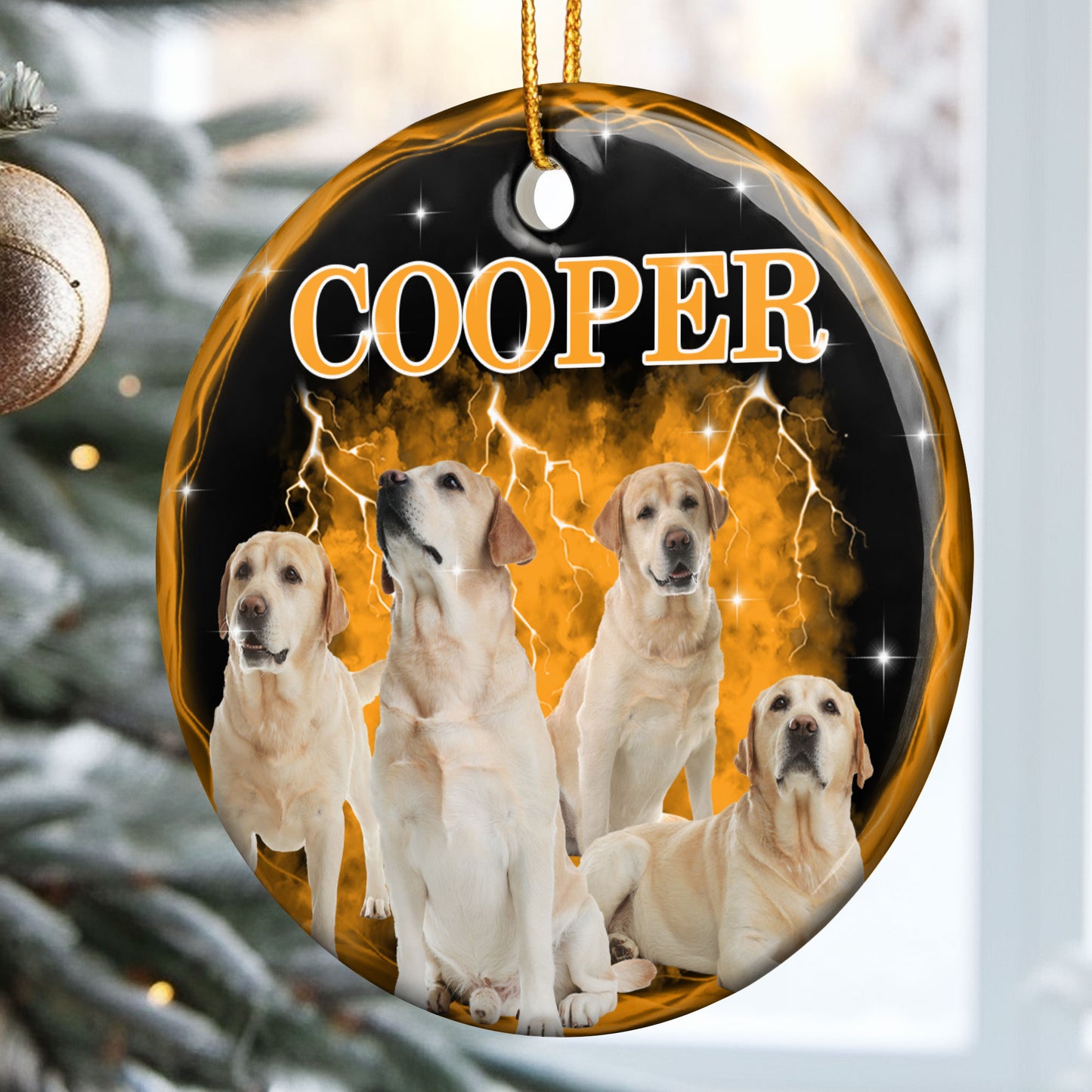 Custom Pet Photos Bootleg Style - Personalized Ceramic Photo Ornament