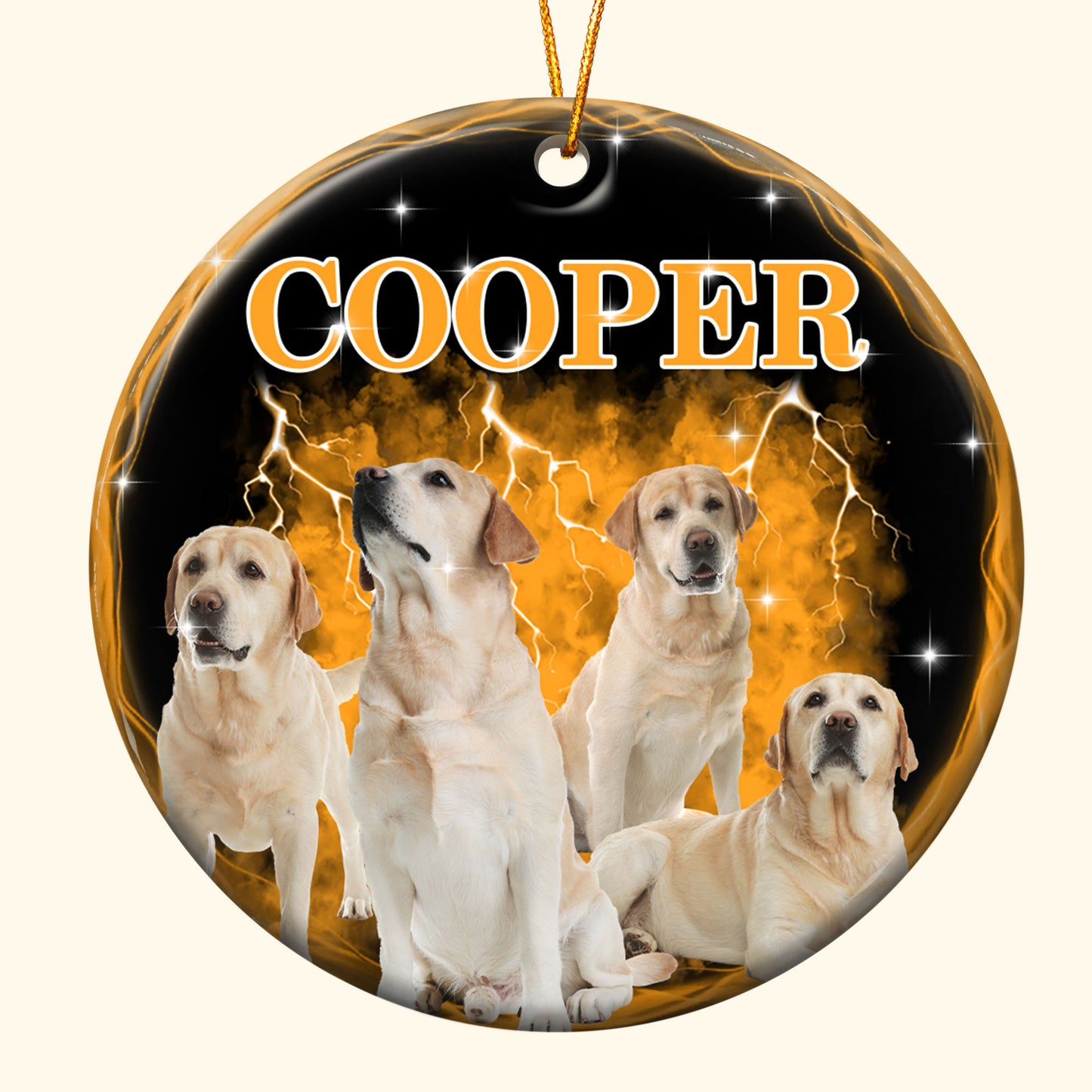 Custom Pet Photos Bootleg Style - Personalized Ceramic Photo Ornament