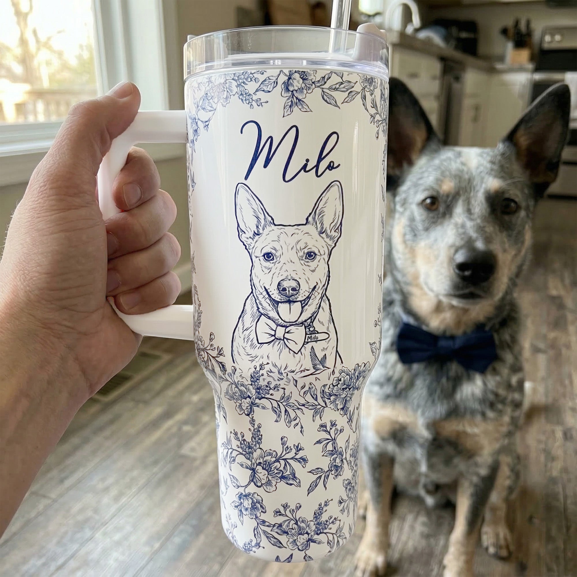 Custom Pet Portrait 40oz Tumbler For Dog Lover, Cat Lover - Personalized 40oz Tumbler With Straw
