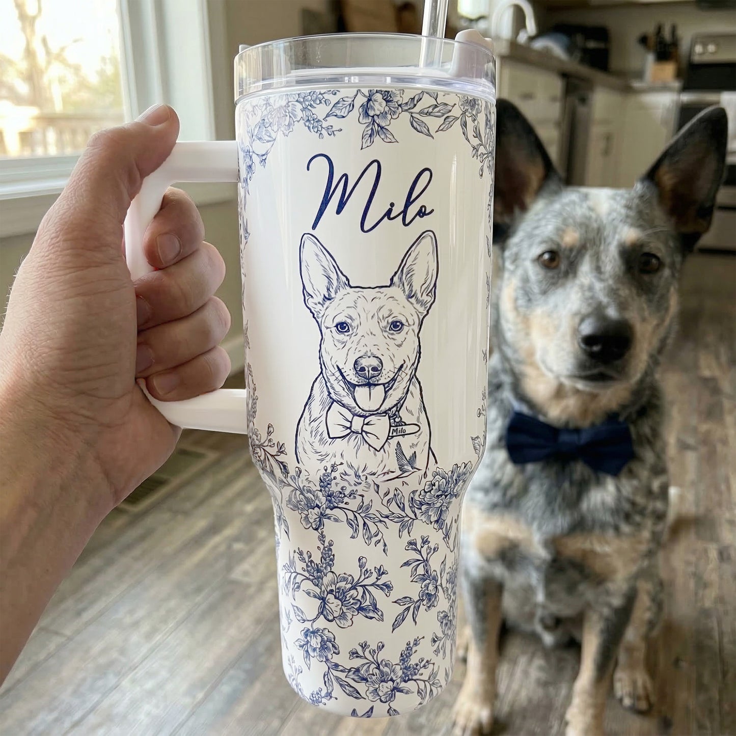 Custom Pet Portrait 40oz Tumbler For Dog Lover, Cat Lover - Personalized 40oz Tumbler With Straw