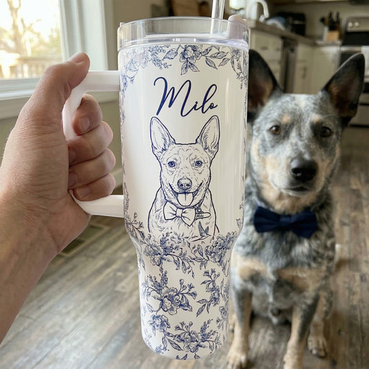 Custom Pet Portrait 40oz Tumbler For Dog Lover, Cat Lover - Personalized 40oz Tumbler With Straw