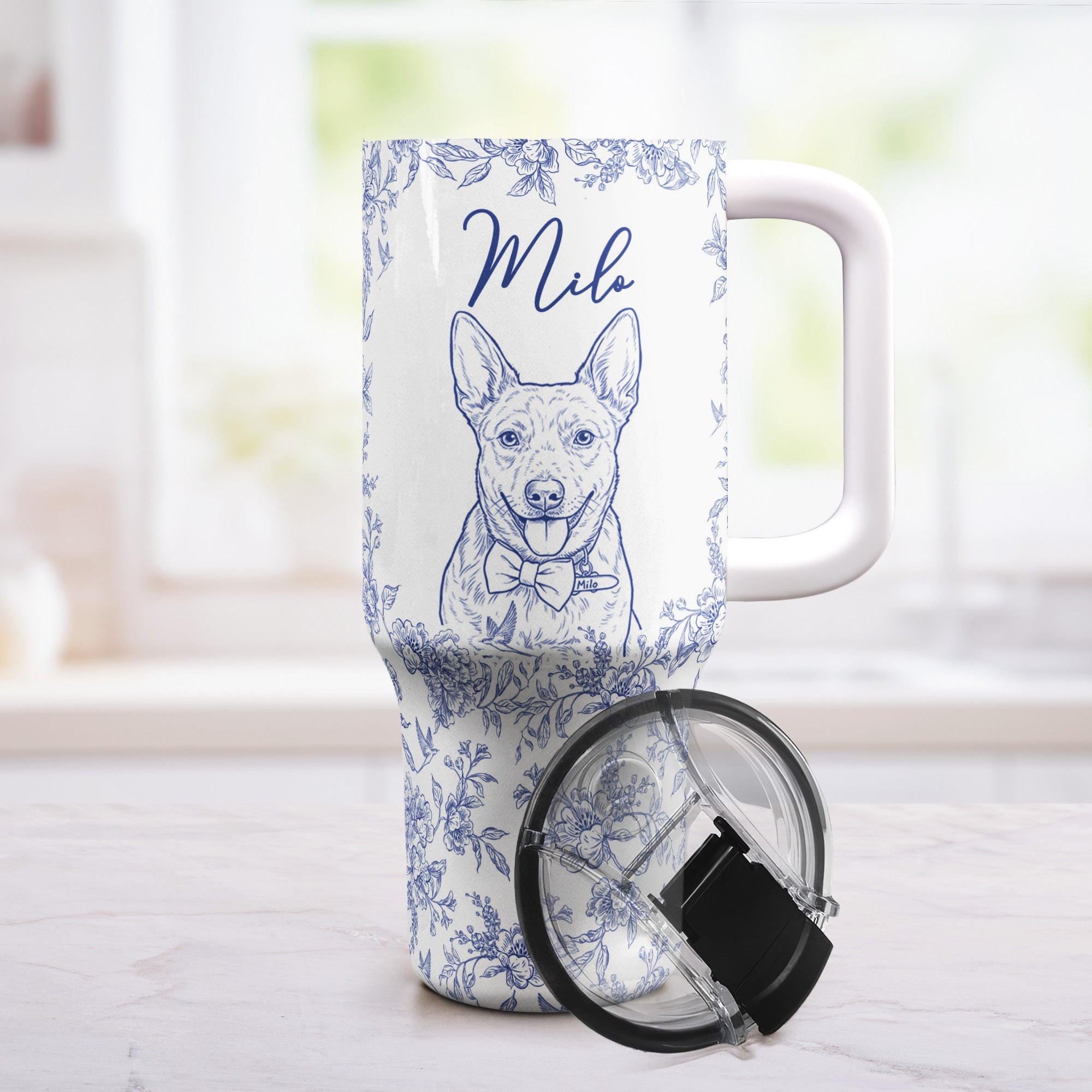Custom Pet Portrait 40oz Tumbler For Dog Lover, Cat Lover - Personalized 40oz Tumbler With Straw