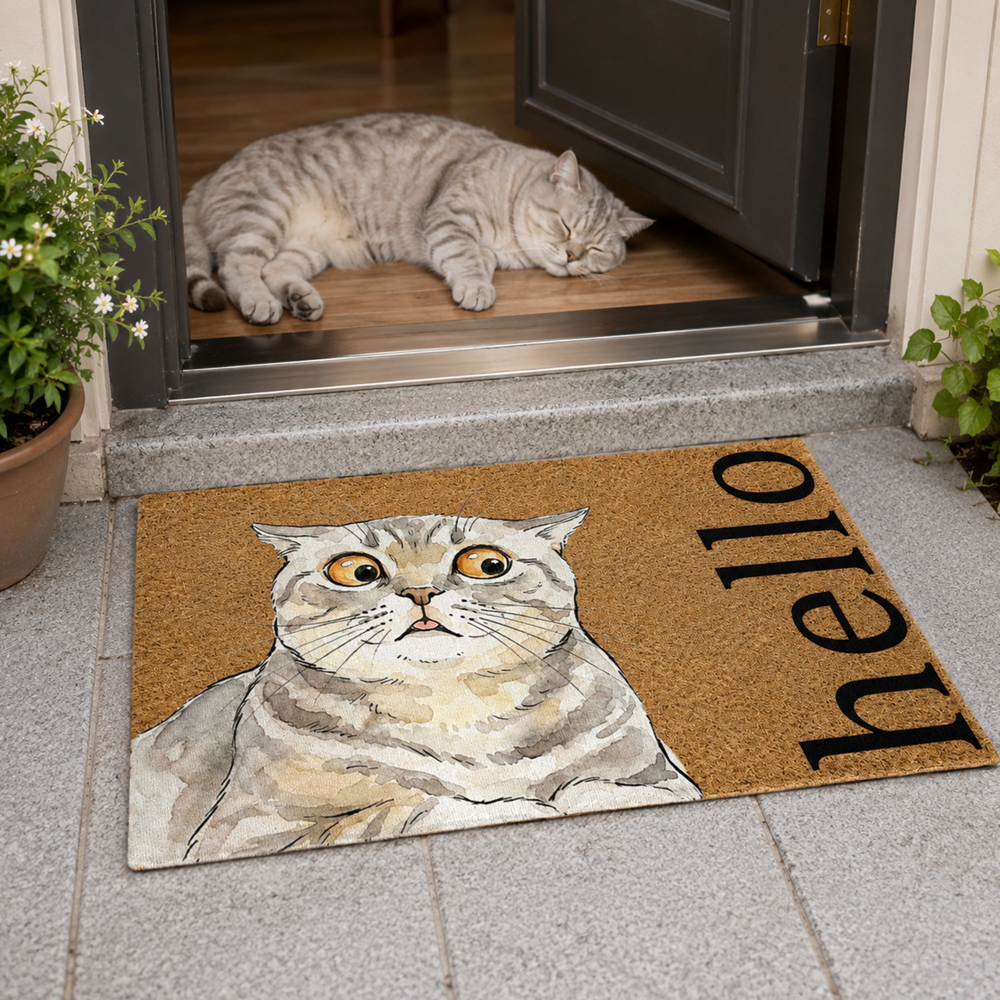 Custom Pet Portrait Funny Doormat Watercolor Art - Personalized Doormat