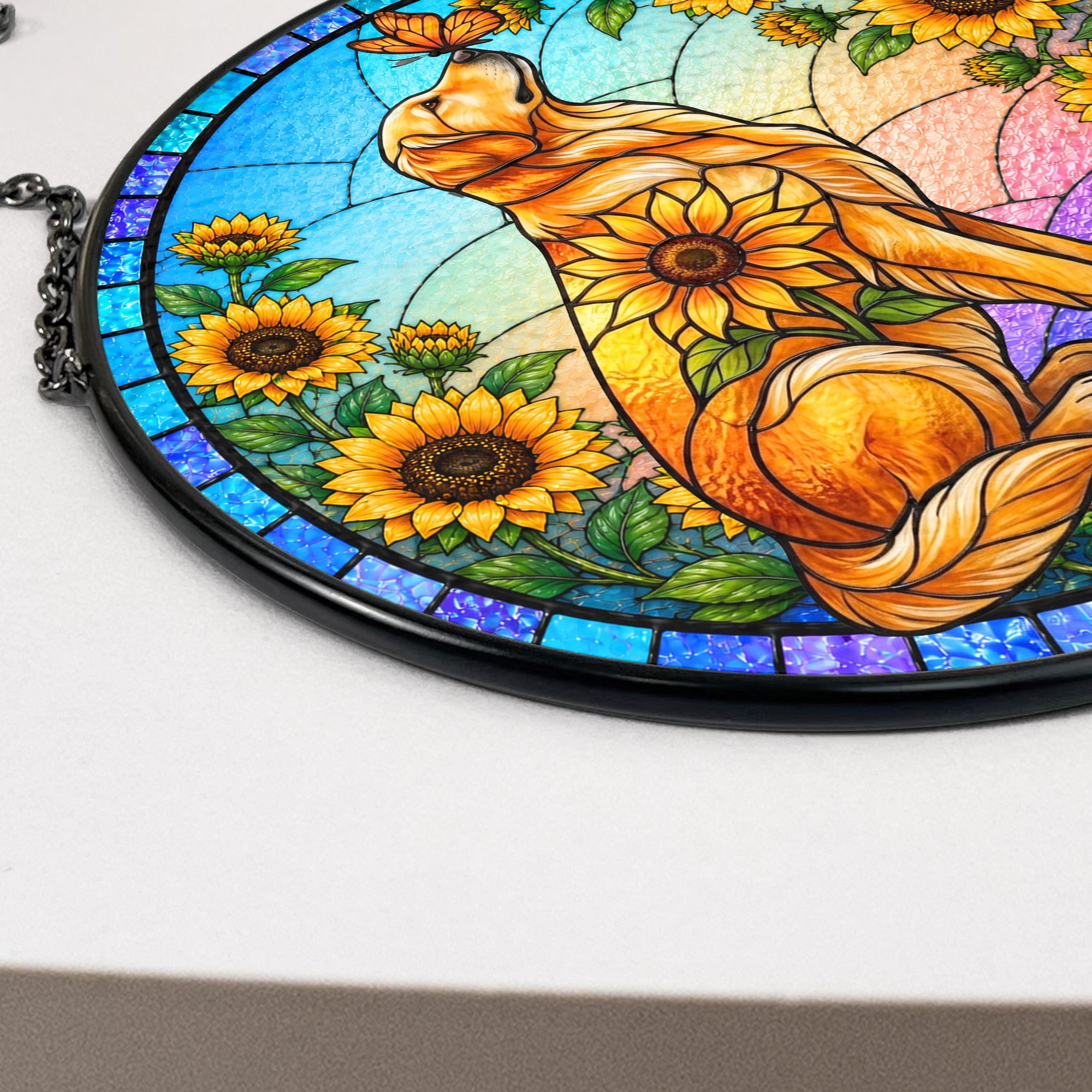 Custom Pet Portrait Memorial Sunflower - Personalized Window Hanging Suncatcher
