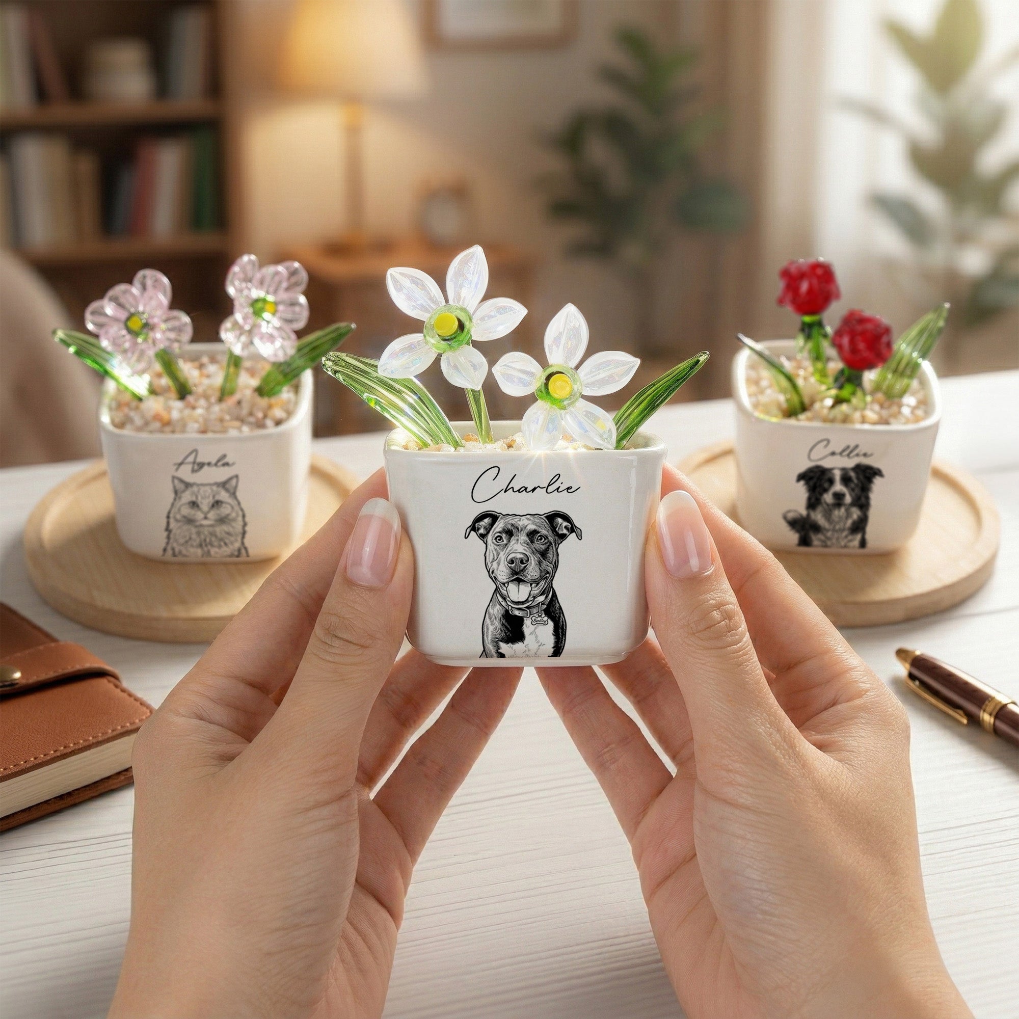 Custom Pet Portrait Pencil Sketch - Personalized Plant Pot