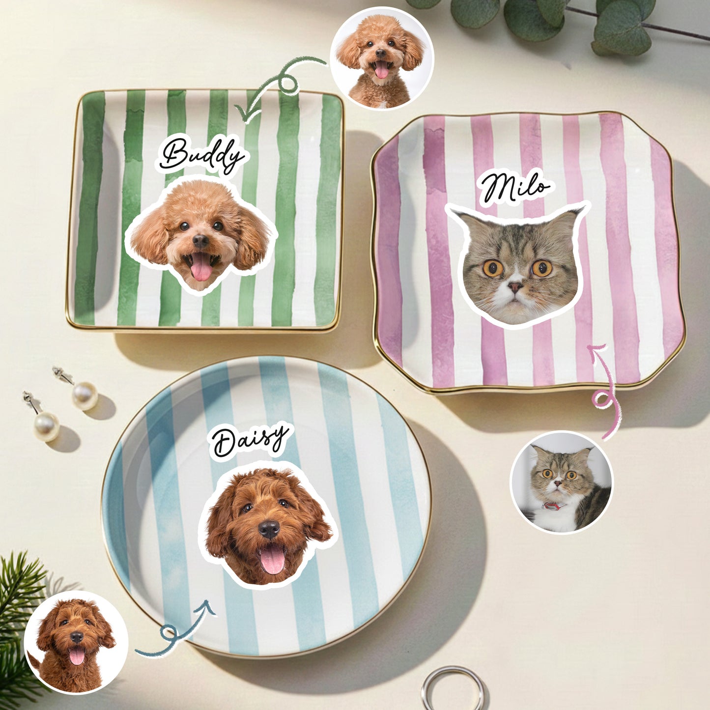 Custom Pet Portrait Ring Dish Dog Lover Cat Lover Gift - Personalized Photo Jewelry Dish