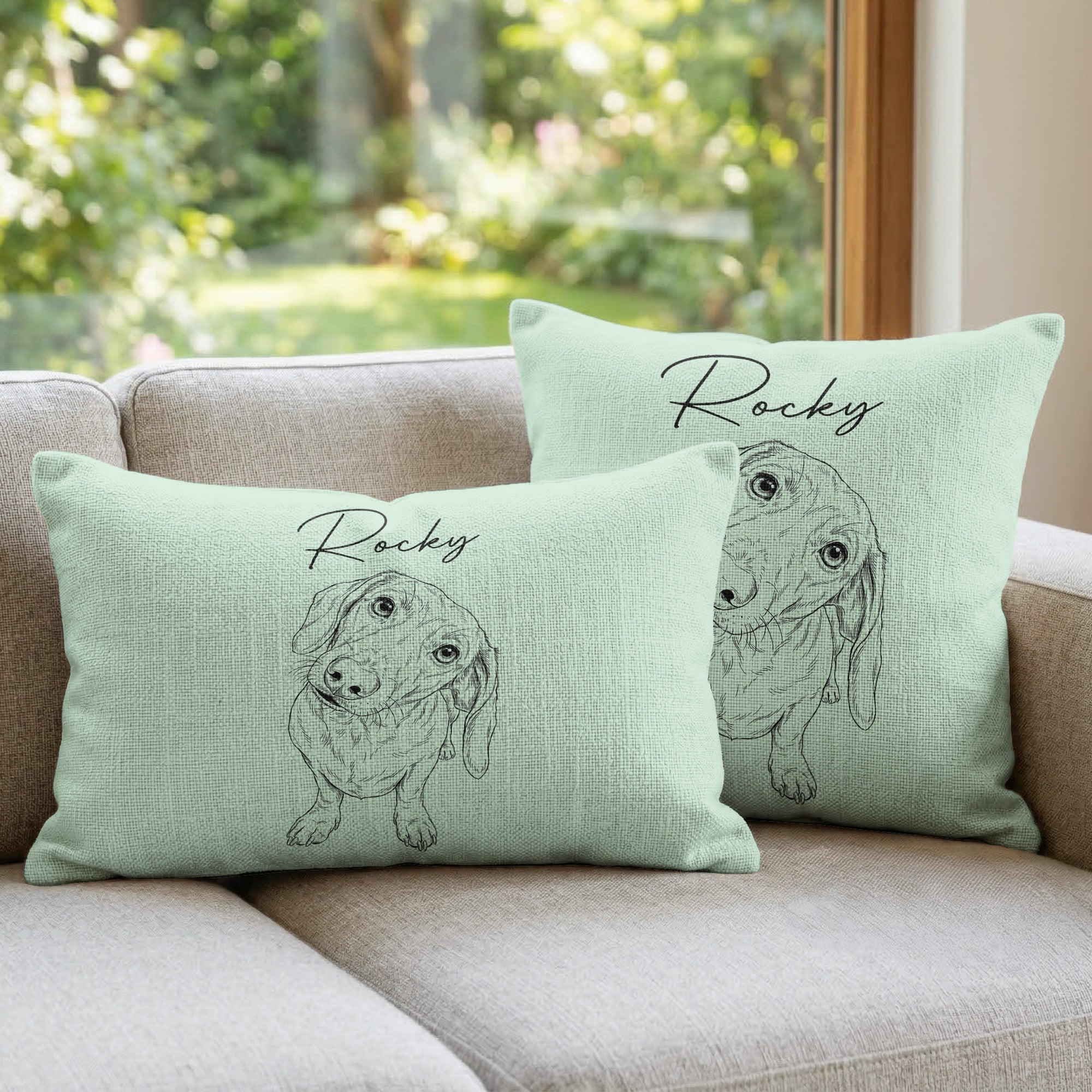 Custom Pet Portrait Sketch Line Art Gift For Dog Lover, Cat Lover - Personalized Pillow Cover