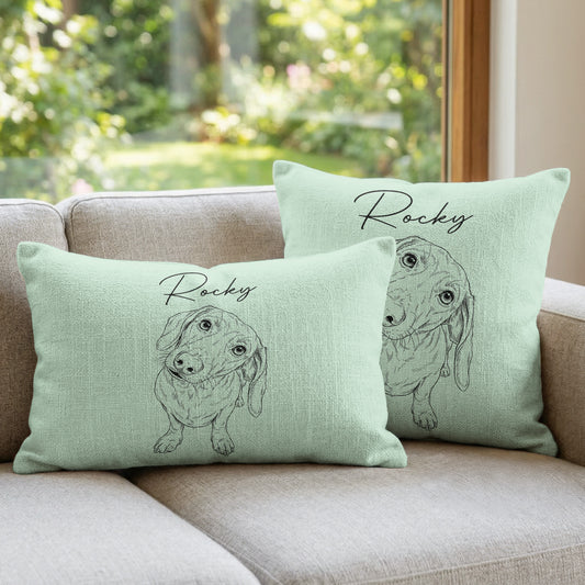 Custom Pet Portrait Sketch Line Art Gift For Dog Lover, Cat Lover - Personalized Pillow Cover