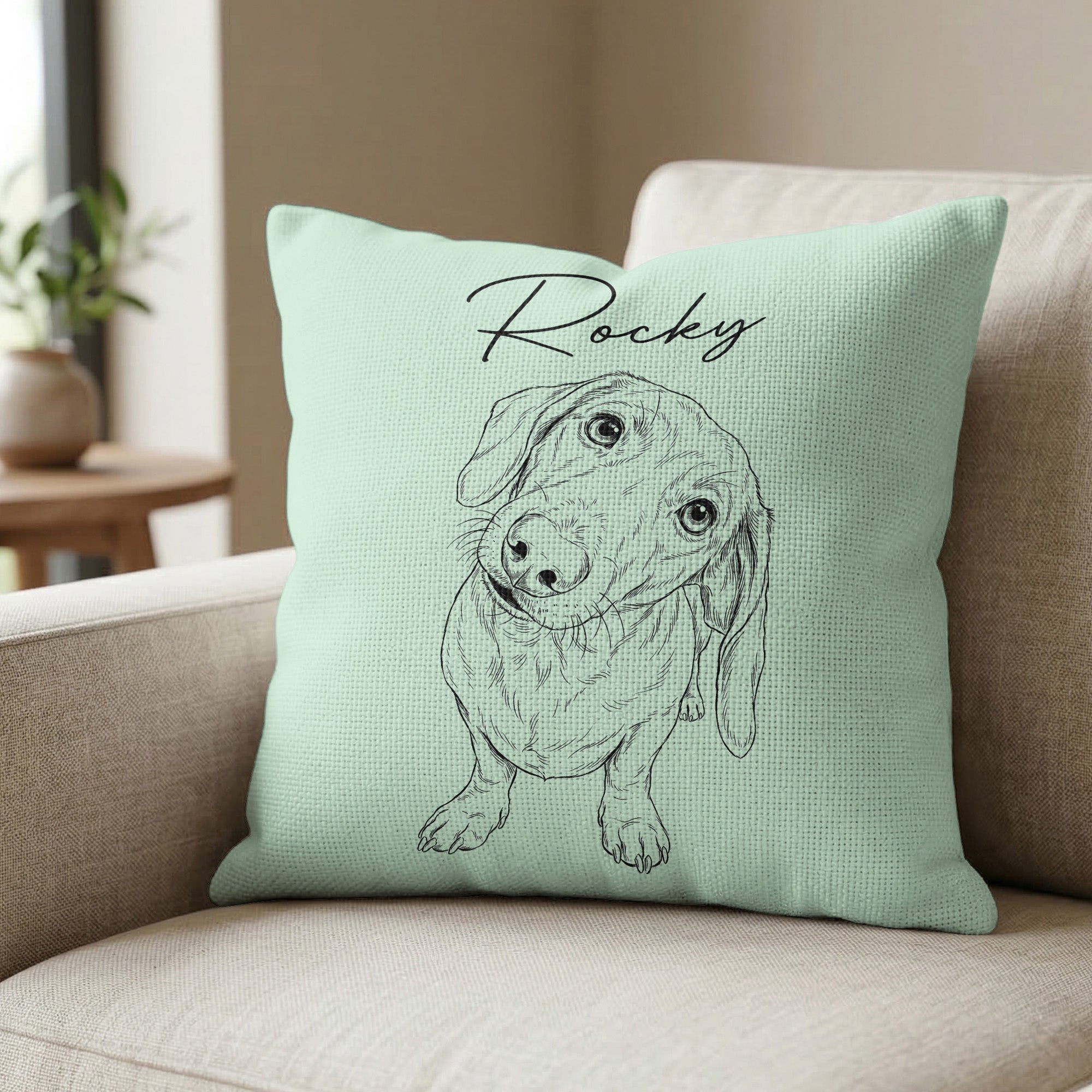 Custom Pet Portrait Sketch Line Art Gift For Dog Lover, Cat Lover - Personalized Pillow Cover