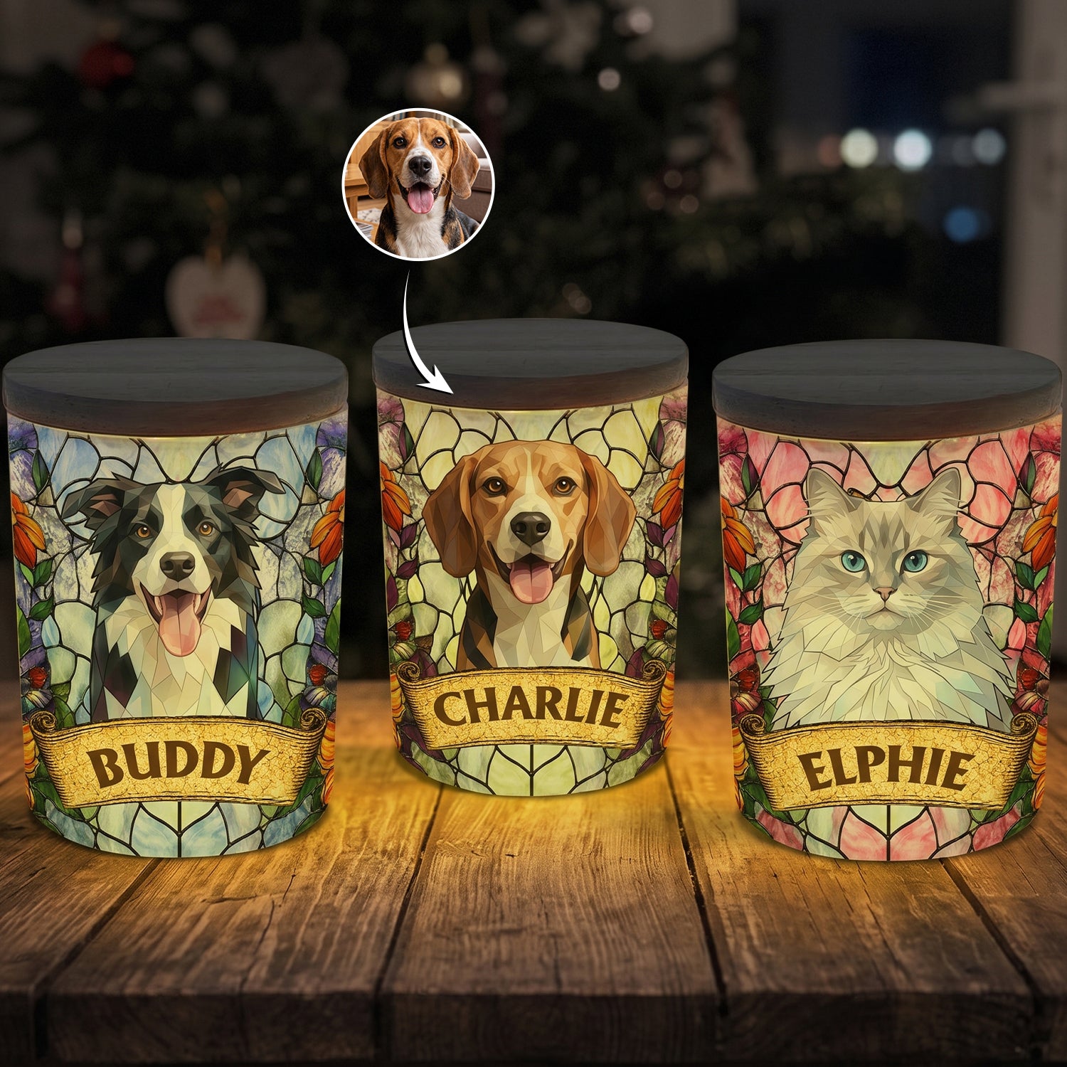 Custom Pet Portrait Stained Glass Style Pet Loss Sympathy Gifts - Personalized Night Light
