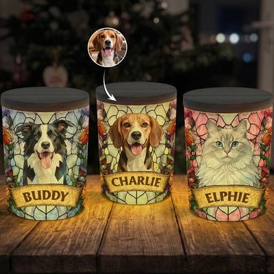 Custom Pet Portrait Stained Glass Style Pet Loss Sympathy Gifts - Personalized Night Light