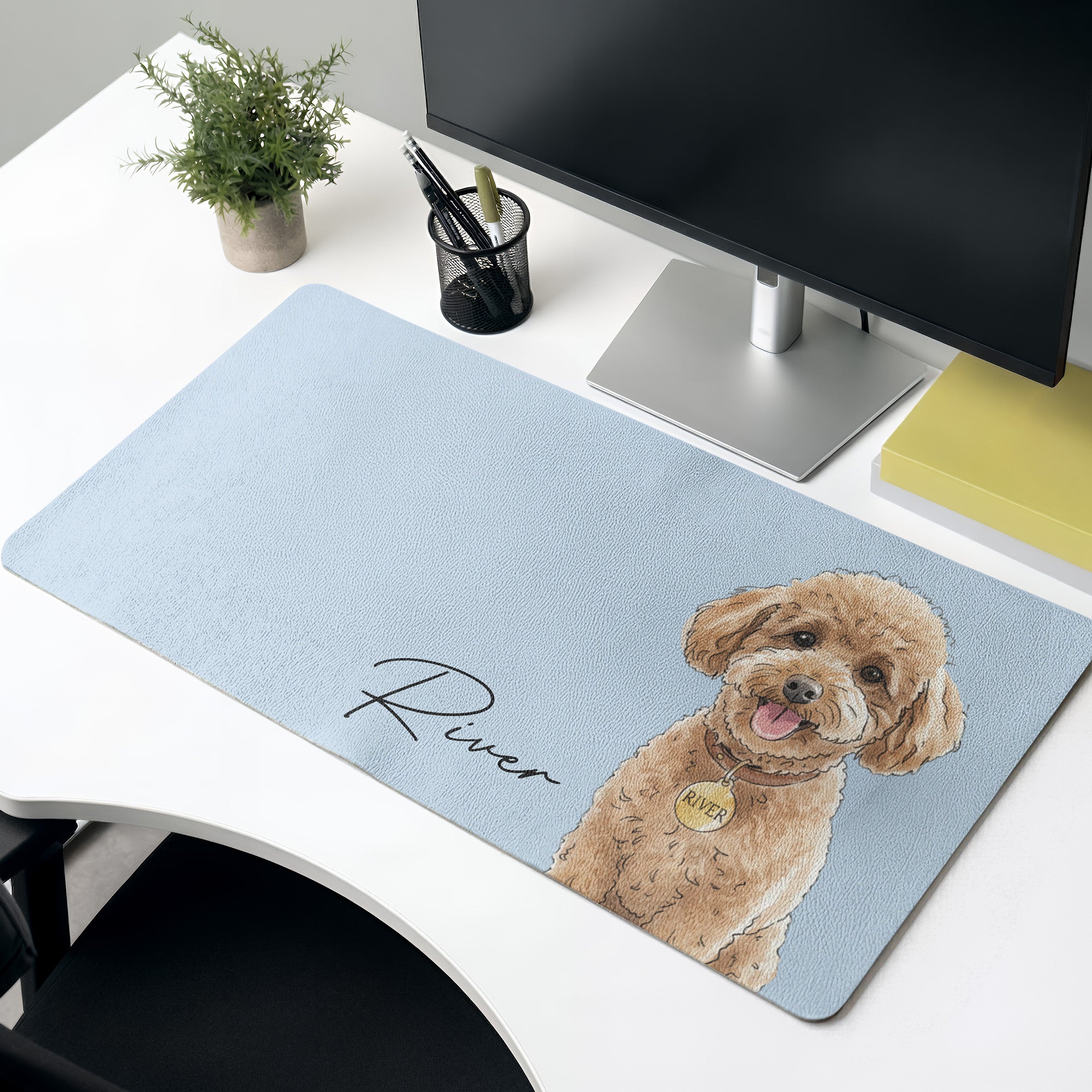 Custom Pet Portrait Watercolor Art Gift For Pet Lovers - Personalized Desk Mat