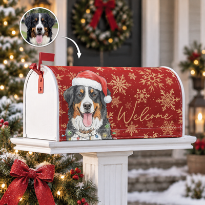 Custom Pet Portrait Watercolor Art Snowflake Christmas - Personalized Mailbox Cover