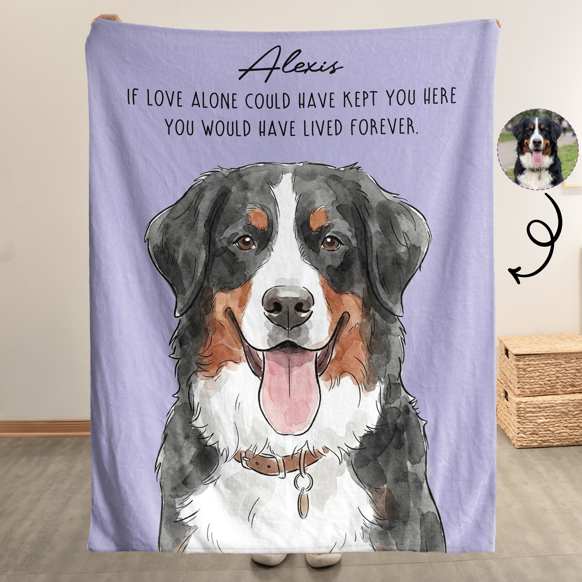 Custom Pet Portrait Watercolor Memorial Blanket - Personalized Blanket