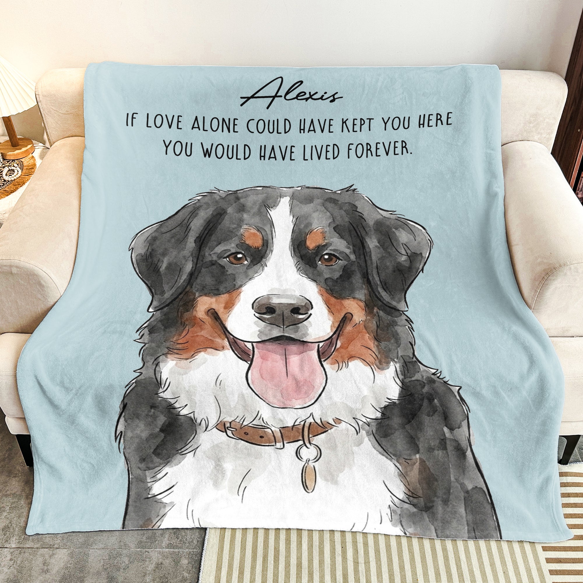 Custom Pet Portrait Watercolor Memorial Blanket - Personalized Blanket