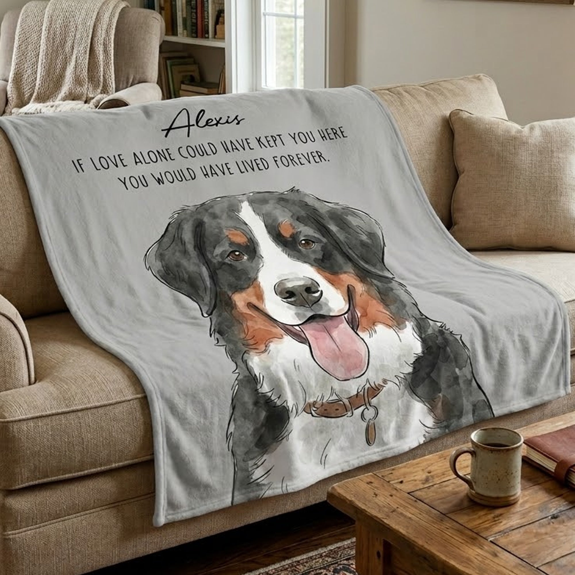 Custom Pet Portrait Watercolor Memorial Blanket - Personalized Blanket